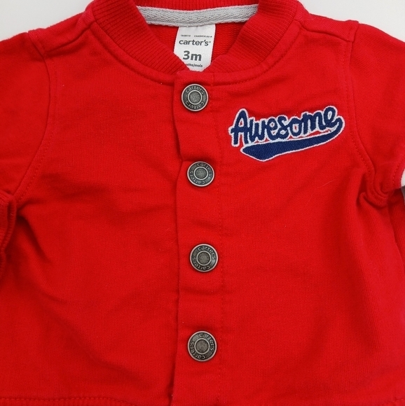 CARTER'S Boys Bomber Jacket Size 3 Months Red Blue Button Down Long Sleeve - Picture 2 of 5